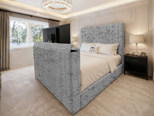 Ashton Fine Vertical Channel Storage TV Bed Set with End Lift – 48" Floor Standing Headboard