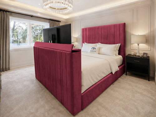 Ashton Fine Vertical Channel Storage TV Bed Set with End Lift – 48" Floor Standing Headboard