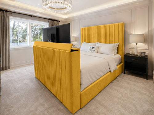 Ashton Fine Vertical Channel Storage TV Bed Set with End Lift – 48" Floor Standing Headboard