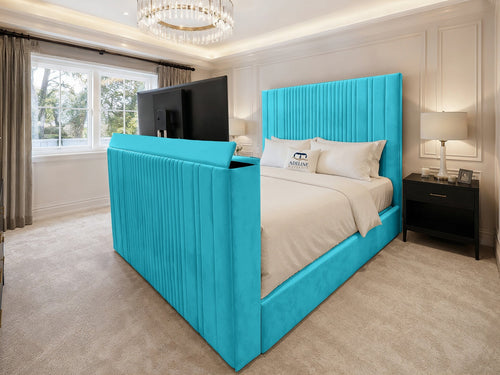 Ashton Fine Vertical Channel Storage TV Bed Set with End Lift – 48" Floor Standing Headboard