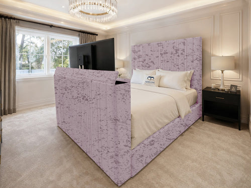 Ashton Fine Vertical Channel Storage TV Bed Set with End Lift – 48" Floor Standing Headboard