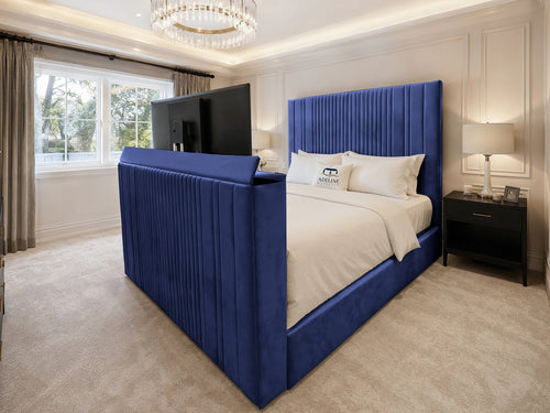 Ashton Fine Vertical Channel Storage TV Bed Set with End Lift – 48" Floor Standing Headboard