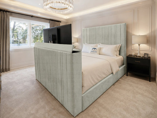 Ashton Fine Vertical Channel Storage TV Bed Set with End Lift – 54" Floor Standing Headboard