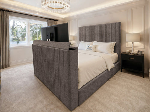 Ashton Fine Vertical Channel Storage TV Bed Set with End Lift – 54" Floor Standing Headboard