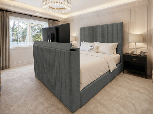 Ashton Fine Vertical Channel Storage TV Bed Set with End Lift – 60" Floor Standing Headboard