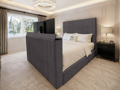 Ashton Fine Vertical Channel Storage TV Bed Set with End Lift – 60" Floor Standing Headboard