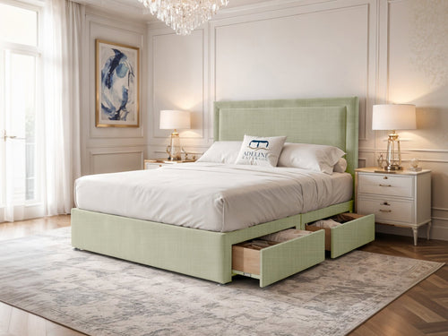 Belgravia Bordered Wingback Divan Bed Set with Storage Drawers, Floor Standing Headboard & Footboard