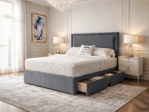 Belgravia Bordered Wingback Divan Bed Set with Storage Drawers, Floor Standing Headboard & Footboard