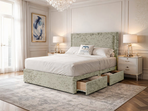 Belgravia Bordered Wingback Divan Bed Set with Storage Drawers, Floor Standing Headboard & Footboard