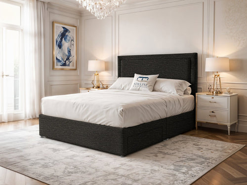 Belgravia Bordered Wingback Divan Bed Set with Storage Drawers, Floor Standing Headboard & Footboard