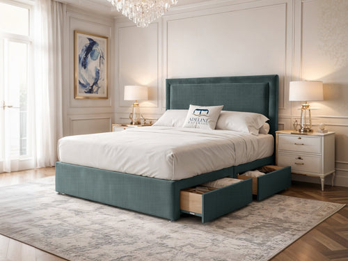 Belgravia Bordered Wingback Divan Bed Set with Storage Drawers, Floor Standing Headboard & Footboard