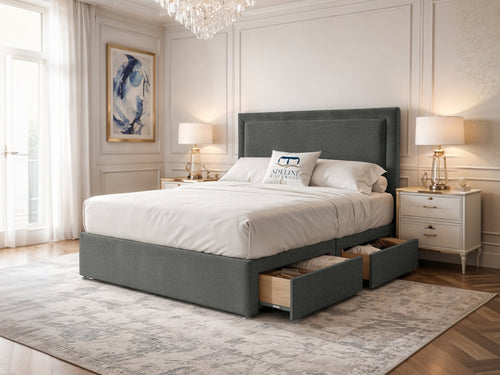 Belgravia Bordered Wingback Divan Bed Set with Storage Drawers, Floor Standing Headboard & Footboard