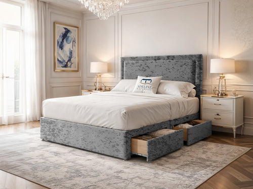 Belgravia Bordered Wingback Divan Bed Set with Storage Drawers, Floor Standing Headboard & Footboard