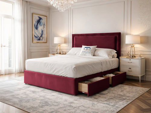 Belgravia Bordered Wingback Divan Bed Set with Storage Drawers, Floor Standing Headboard & Footboard