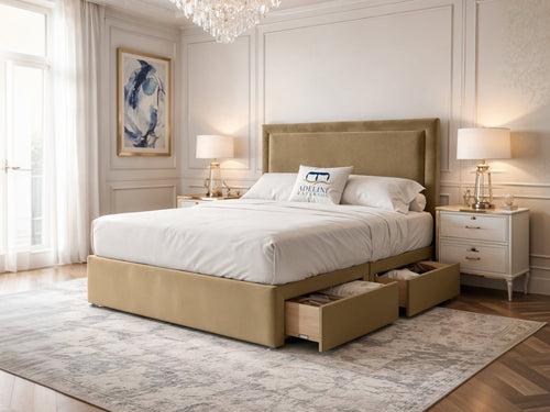 Belgravia Bordered Wingback Divan Bed Set with Storage Drawers, Floor Standing Headboard & Footboard