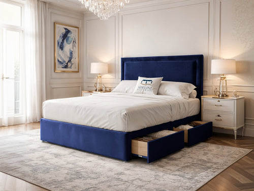 Belgravia Bordered Wingback Divan Bed Set with Storage Drawers, Floor Standing Headboard & Footboard