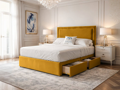 Belgravia Bordered Wingback Divan Bed Set with Storage Drawers, Floor Standing Headboard & Footboard