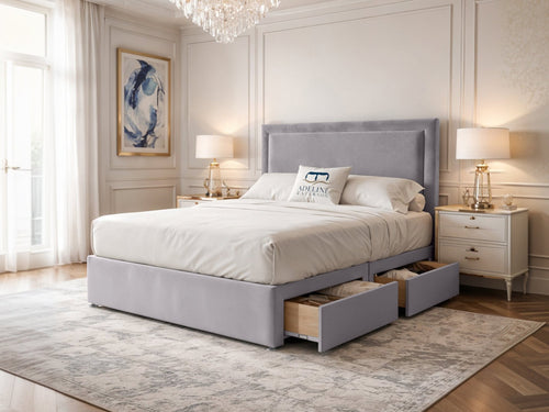 Belgravia Bordered Wingback Divan Bed Set with Storage Drawers, Floor Standing Headboard & Footboard