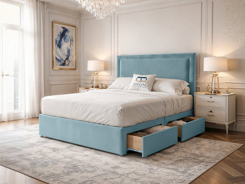 Belgravia Bordered Wingback Divan Bed Set with Storage Drawers, Floor Standing Headboard & Footboard