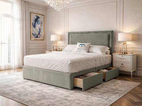 Belgravia Bordered Wingback Divan Bed Set with Storage Drawers, Floor Standing Headboard & Footboard