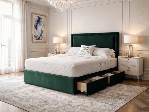Belgravia Bordered Wingback Divan Bed Set with Storage Drawers, Floor Standing Headboard & Footboard