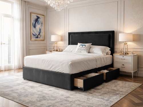 Belgravia Bordered Wingback Divan Bed Set with Storage Drawers, Floor Standing Headboard & Footboard