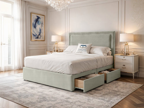 Belgravia Bordered Wingback Divan Bed Set with Storage Drawers, Floor Standing Headboard & Footboard