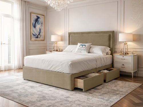 Belgravia Bordered Wingback Divan Bed Set with Storage Drawers, Floor Standing Headboard & Footboard