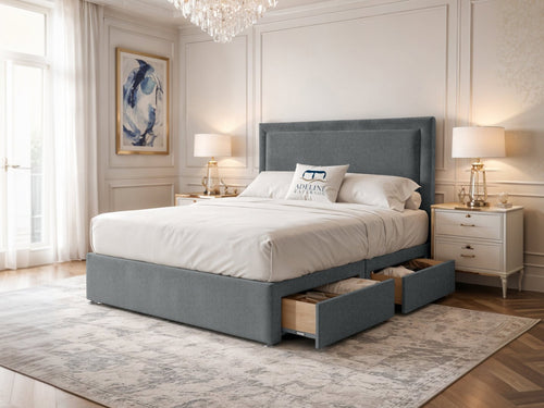 Belgravia Bordered Wingback Divan Bed Set with Storage Drawers, Floor Standing Headboard & Footboard