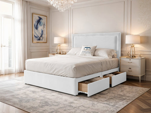 Belgravia Bordered Wingback Divan Bed Set with Storage Drawers, Floor Standing Headboard & Footboard