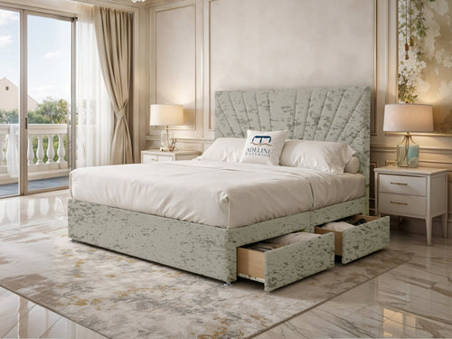 Celeste Sunburst Channel Divan Bed Set with Storage Drawers, Floor Standing Headboard & Footboard