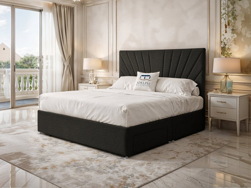 Celeste Sunburst Channel Divan Bed Set with Storage Drawers, Floor Standing Headboard & Footboard