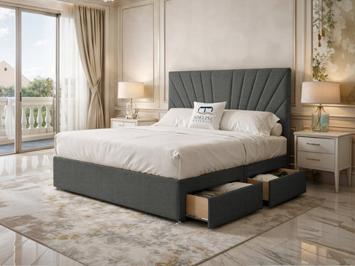 Celeste Sunburst Channel Divan Bed Set with Storage Drawers, Floor Standing Headboard & Footboard
