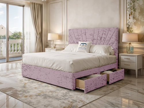 Celeste Sunburst Channel Divan Bed Set with Storage Drawers, Floor Standing Headboard & Footboard