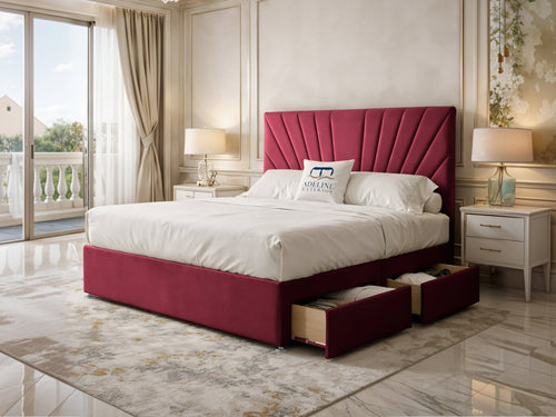 Celeste Sunburst Channel Divan Bed Set with Storage Drawers, Floor Standing Headboard & Footboard