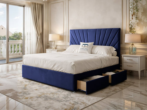 Celeste Sunburst Channel Divan Bed Set with Storage Drawers, Floor Standing Headboard & Footboard