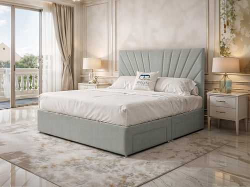 Celeste Sunburst Channel Divan Bed Set with Storage Drawers, Floor Standing Headboard & Footboard