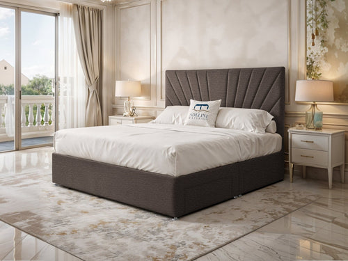Celeste Sunburst Channel Divan Bed Set with Storage Drawers, Floor Standing Headboard & Footboard