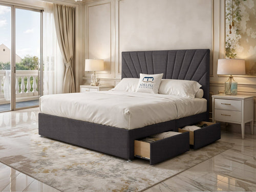 Celeste Sunburst Channel Divan Bed Set with Storage Drawers, Floor Standing Headboard & Footboard