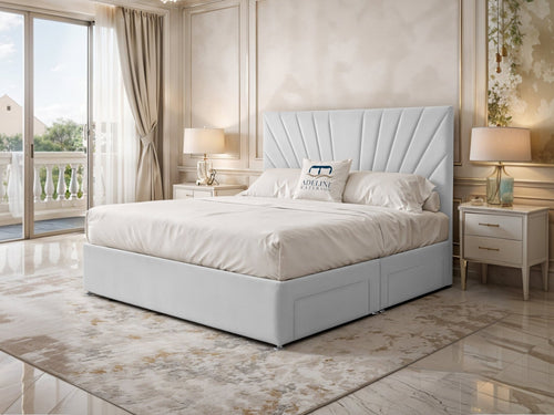 Celeste Sunburst Channel Divan Bed Set with Storage Drawers, Floor Standing Headboard & Footboard
