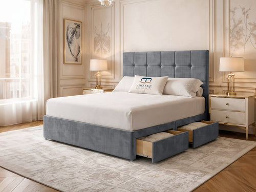 Chelsea Cube Panel Divan Bed Set with Storage Drawers, Floor Standing Headboard & Footboard