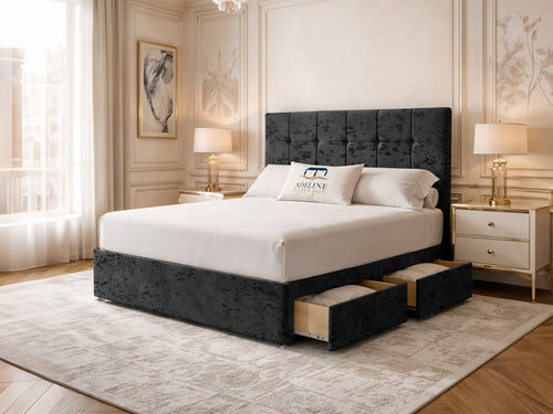 Chelsea Cube Panel Divan Bed Set with Storage Drawers, Floor Standing Headboard & Footboard