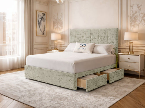 Chelsea Cube Panel Divan Bed Set with Storage Drawers, Floor Standing Headboard & Footboard