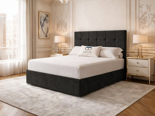 Chelsea Cube Panel Divan Bed Set with Storage Drawers, Floor Standing Headboard & Footboard