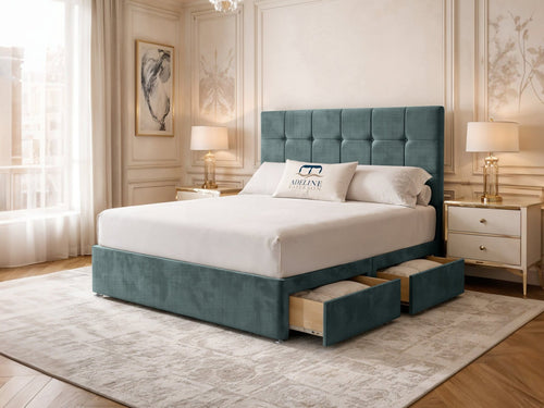 Chelsea Cube Panel Divan Bed Set with Storage Drawers, Floor Standing Headboard & Footboard