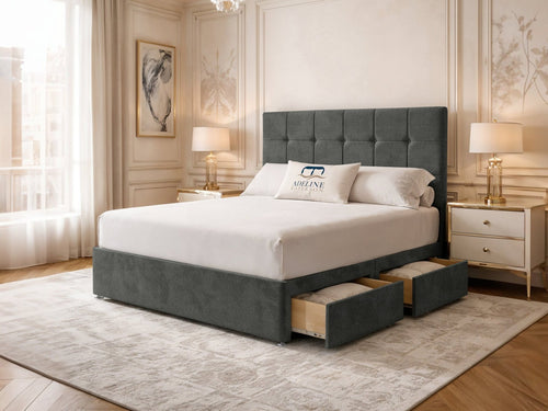 Chelsea Cube Panel Divan Bed Set with Storage Drawers, Floor Standing Headboard & Footboard