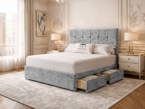 Chelsea Cube Panel Divan Bed Set with Storage Drawers, Floor Standing Headboard & Footboard
