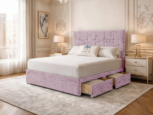 Chelsea Cube Panel Divan Bed Set with Storage Drawers, Floor Standing Headboard & Footboard