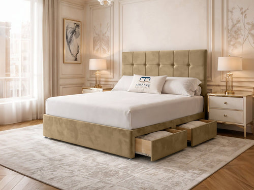 Chelsea Cube Panel Divan Bed Set with Storage Drawers, Floor Standing Headboard & Footboard