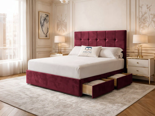 Chelsea Cube Panel Divan Bed Set with Storage Drawers, Floor Standing Headboard & Footboard